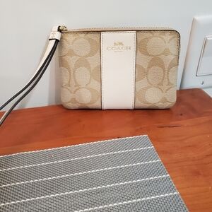 Coach Beige and White Wristlet